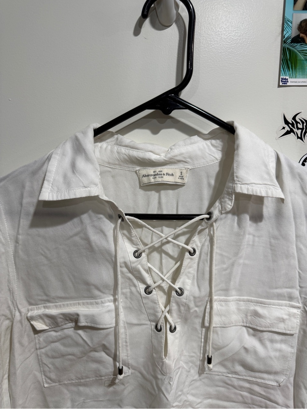 Abercrombie & Fitch Womens White Lace Up Front Pocket Tee Shirt Top NWOT